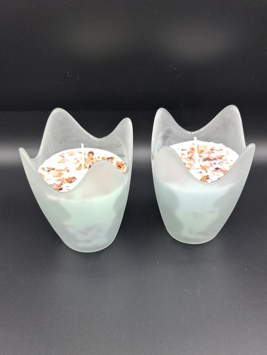 Other - Sandlewood Home Made Soy Frosted Glass Tulip Candle Pair with Rose Petal Top